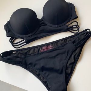 Victoria’s Secret black push-up bandeau swimsuit